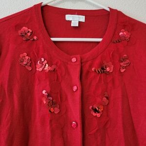 Charter Club Red Sequin-Embellished Cardigan Sweater
